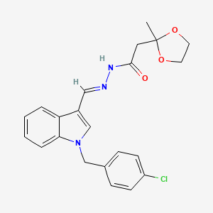 molecular formula C22H22ClN3O3 B11648553 N'-{(E)-[1-(4-chlorobenzyl)-1H-indol-3-yl]methylidene}-2-(2-methyl-1,3-dioxolan-2-yl)acetohydrazide 