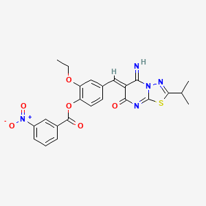 molecular formula C24H21N5O6S B11648620 2-ethoxy-4-{(Z)-[5-imino-7-oxo-2-(propan-2-yl)-5H-[1,3,4]thiadiazolo[3,2-a]pyrimidin-6(7H)-ylidene]methyl}phenyl 3-nitrobenzoate 