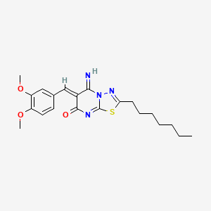 molecular formula C21H26N4O3S B11648665 (6Z)-6-(3,4-dimethoxybenzylidene)-2-heptyl-5-imino-5,6-dihydro-7H-[1,3,4]thiadiazolo[3,2-a]pyrimidin-7-one 