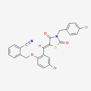 molecular formula C25H16BrClN2O3S B11648826 2-[(4-bromo-2-{(Z)-[3-(4-chlorobenzyl)-2,4-dioxo-1,3-thiazolidin-5-ylidene]methyl}phenoxy)methyl]benzonitrile 