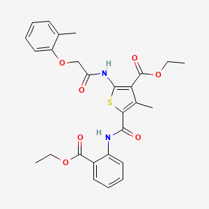 molecular formula C27H28N2O7S B11648927 Ethyl 5-{[2-(ethoxycarbonyl)phenyl]carbamoyl}-4-methyl-2-[2-(2-methylphenoxy)acetamido]thiophene-3-carboxylate 