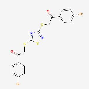 molecular formula C18H12Br2N2O2S3 B11648939 1-(4-Bromophenyl)-2-[(3-{[2-(4-bromophenyl)-2-oxoethyl]sulfanyl}-1,2,4-thiadiazol-5-yl)sulfanyl]ethanone CAS No. 400864-12-2