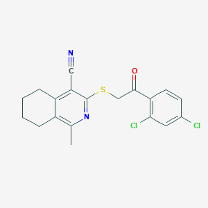 molecular formula C19H16Cl2N2OS B11649031 3-{[2-(2,4-Dichlorophenyl)-2-oxoethyl]sulfanyl}-1-methyl-5,6,7,8-tetrahydroisoquinoline-4-carbonitrile 