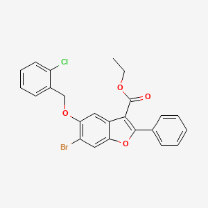 molecular formula C24H18BrClO4 B11649066 Ethyl 6-bromo-5-[(2-chlorophenyl)methoxy]-2-phenyl-1-benzofuran-3-carboxylate 