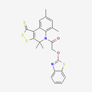 molecular formula C23H20N2O2S4 B11649077 2-(1,3-benzothiazol-2-yloxy)-1-(4,4,6,8-tetramethyl-1-thioxo-1,4-dihydro-5H-[1,2]dithiolo[3,4-c]quinolin-5-yl)ethanone 