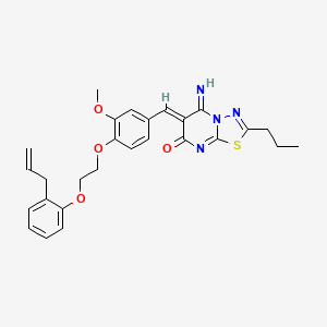 molecular formula C27H28N4O4S B11649102 (6Z)-5-imino-6-(3-methoxy-4-{2-[2-(prop-2-en-1-yl)phenoxy]ethoxy}benzylidene)-2-propyl-5,6-dihydro-7H-[1,3,4]thiadiazolo[3,2-a]pyrimidin-7-one 