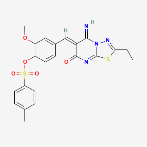 molecular formula C22H20N4O5S2 B11649247 4-[(Z)-(2-ethyl-5-imino-7-oxo-5H-[1,3,4]thiadiazolo[3,2-a]pyrimidin-6(7H)-ylidene)methyl]-2-methoxyphenyl 4-methylbenzenesulfonate 