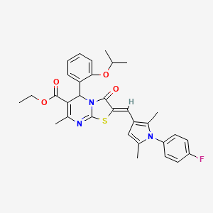 molecular formula C32H32FN3O4S B11649270 Ethyl (2Z)-2-{[1-(4-fluorophenyl)-2,5-dimethyl-1H-pyrrol-3-YL]methylidene}-7-methyl-3-oxo-5-[2-(propan-2-yloxy)phenyl]-2H,3H,5H-[1,3]thiazolo[3,2-A]pyrimidine-6-carboxylate 