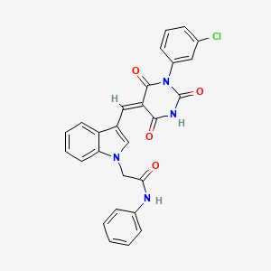 molecular formula C27H19ClN4O4 B11649334 2-(3-{(E)-[1-(3-chlorophenyl)-2,4,6-trioxotetrahydropyrimidin-5(2H)-ylidene]methyl}-1H-indol-1-yl)-N-phenylacetamide 