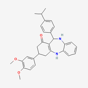 molecular formula C30H32N2O3 B11649349 3-(3,4-Dimethoxyphenyl)-11-(4-isopropylphenyl)-2,3,4,5,10,11-hexahydro-1H-dibenzo[B,E][1,4]diazepin-1-one 