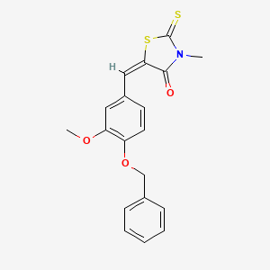 molecular formula C19H17NO3S2 B11649351 (5E)-5-[4-(benzyloxy)-3-methoxybenzylidene]-3-methyl-2-thioxo-1,3-thiazolidin-4-one 