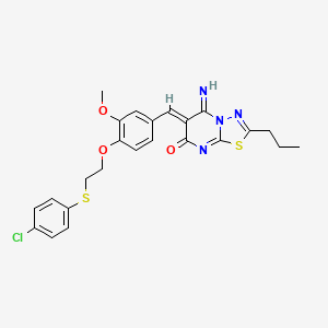 (6Z)-6-(4-{2-[(4-chlorophenyl)sulfanyl]ethoxy}-3-methoxybenzylidene)-5-imino-2-propyl-5,6-dihydro-7H-[1,3,4]thiadiazolo[3,2-a]pyrimidin-7-one