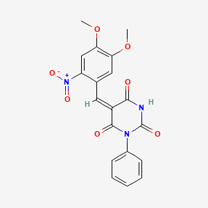 molecular formula C19H15N3O7 B11649451 5-(4,5-dimethoxy-2-nitrobenzylidene)-1-phenyl-2,4,6(1H,3H,5H)-pyrimidinetrione 