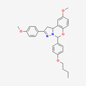 molecular formula C28H30N2O4 B11649460 5-(4-Butoxyphenyl)-9-methoxy-2-(4-methoxyphenyl)-1,10b-dihydropyrazolo[1,5-c][1,3]benzoxazine 