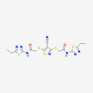 2-{[4-Cyano-3-({2-[(5-ethyl-1,3,4-thiadiazol-2-YL)amino]-2-oxoethyl}sulfanyl)-5-isothiazolyl]sulfanyl}-N-(5-ethyl-1,3,4-thiadiazol-2-YL)acetamide