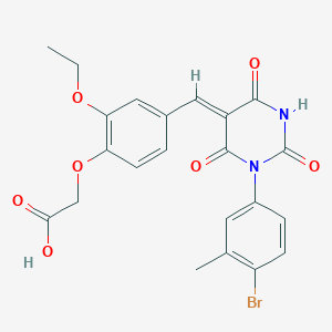 molecular formula C22H19BrN2O7 B11649572 2-(4-{[(5Z)-1-(4-Bromo-3-methylphenyl)-2,4,6-trioxo-1,3-diazinan-5-ylidene]methyl}-2-ethoxyphenoxy)acetic acid 