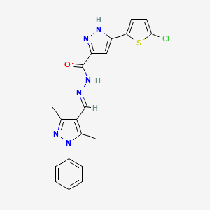 molecular formula C20H17ClN6OS B11649675 3-(5-chloro-2-thienyl)-N'-[(E)-(3,5-dimethyl-1-phenyl-1H-pyrazol-4-yl)methylidene]-1H-pyrazole-5-carbohydrazide CAS No. 302918-13-4