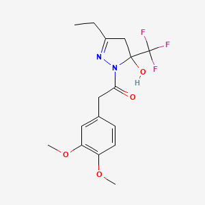 2-(3,4-dimethoxyphenyl)-1-[3-ethyl-5-hydroxy-5-(trifluoromethyl)-4,5-dihydro-1H-pyrazol-1-yl]ethanone