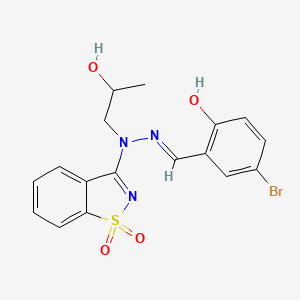 4-bromo-2-{(E)-[2-(1,1-dioxido-1,2-benzothiazol-3-yl)-2-(2-hydroxypropyl)hydrazinylidene]methyl}phenol