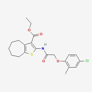 molecular formula C21H24ClNO4S B11649768 ethyl 2-{[(4-chloro-2-methylphenoxy)acetyl]amino}-5,6,7,8-tetrahydro-4H-cyclohepta[b]thiophene-3-carboxylate 