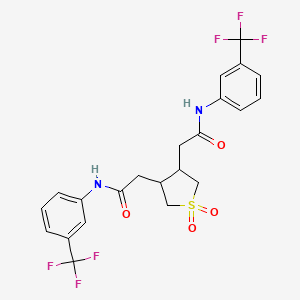 molecular formula C22H20F6N2O4S B11649769 2,2'-(1,1-dioxidotetrahydrothiene-3,4-diyl)bis{N-[3-(trifluoromethyl)phenyl]acetamide} 