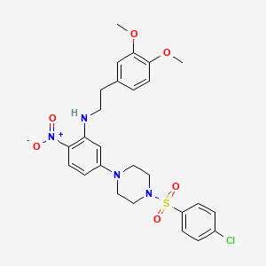 molecular formula C26H29ClN4O6S B11649841 5-{4-[(4-chlorophenyl)sulfonyl]piperazin-1-yl}-N-[2-(3,4-dimethoxyphenyl)ethyl]-2-nitroaniline 