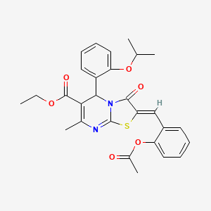 Ethyl (2Z)-2-{[2-(acetyloxy)phenyl]methylidene}-7-methyl-3-oxo-5-[2-(propan-2-yloxy)phenyl]-2H,3H,5H-[1,3]thiazolo[3,2-A]pyrimidine-6-carboxylate