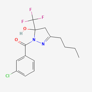 molecular formula C15H16ClF3N2O2 B11649957 3-butyl-1-(3-chlorobenzoyl)-5-(trifluoromethyl)-4,5-dihydro-1H-pyrazol-5-ol 