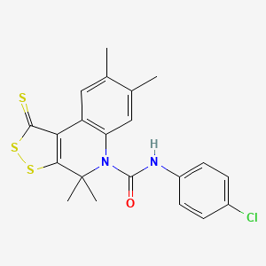 molecular formula C21H19ClN2OS3 B11649978 N-(4-chlorophenyl)-4,4,7,8-tetramethyl-1-thioxo-1,4-dihydro-5H-[1,2]dithiolo[3,4-c]quinoline-5-carboxamide 