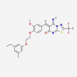 molecular formula C25H23F3N4O4S B11649983 (6Z)-6-{4-[2-(3-ethyl-5-methylphenoxy)ethoxy]-3-methoxybenzylidene}-5-imino-2-(trifluoromethyl)-5,6-dihydro-7H-[1,3,4]thiadiazolo[3,2-a]pyrimidin-7-one 