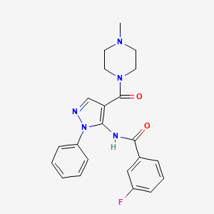 molecular formula C22H22FN5O2 B11650023 3-fluoro-N-{4-[(4-methylpiperazin-1-yl)carbonyl]-1-phenyl-1H-pyrazol-5-yl}benzamide 