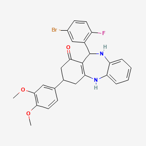 molecular formula C27H24BrFN2O3 B11650024 11-(5-bromo-2-fluorophenyl)-3-(3,4-dimethoxyphenyl)-2,3,4,5,10,11-hexahydro-1H-dibenzo[b,e][1,4]diazepin-1-one 