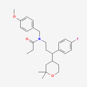 N-[3-(2,2-dimethyloxan-4-yl)-3-(4-fluorophenyl)propyl]-N-[(4-methoxyphenyl)methyl]propanamide