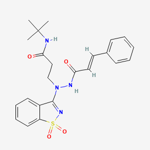 molecular formula C23H26N4O4S B11650108 N-tert-butyl-3-{1-(1,1-dioxido-1,2-benzothiazol-3-yl)-2-[(2E)-3-phenylprop-2-enoyl]hydrazinyl}propanamide 