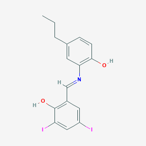 molecular formula C16H15I2NO2 B11650131 2-{(E)-[(2-hydroxy-5-propylphenyl)imino]methyl}-4,6-diiodophenol CAS No. 5533-75-5