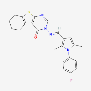 molecular formula C23H21FN4OS B11650158 3-({(E)-[1-(4-fluorophenyl)-2,5-dimethyl-1H-pyrrol-3-yl]methylidene}amino)-5,6,7,8-tetrahydro[1]benzothieno[2,3-d]pyrimidin-4(3H)-one 