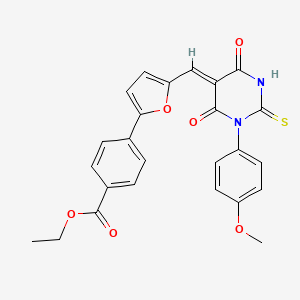 molecular formula C25H20N2O6S B11650213 ethyl 4-(5-{(Z)-[1-(4-methoxyphenyl)-4,6-dioxo-2-sulfanyl-1,6-dihydropyrimidin-5(4H)-ylidene]methyl}furan-2-yl)benzoate 