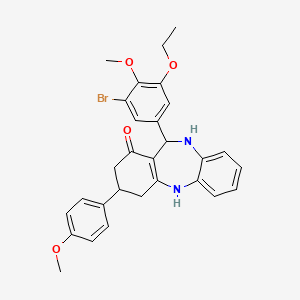 molecular formula C29H29BrN2O4 B11650240 11-(3-bromo-5-ethoxy-4-methoxyphenyl)-3-(4-methoxyphenyl)-2,3,4,5,10,11-hexahydro-1H-dibenzo[b,e][1,4]diazepin-1-one 