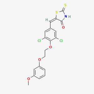 molecular formula C19H15Cl2NO4S2 B11650251 (5E)-5-{3,5-dichloro-4-[2-(3-methoxyphenoxy)ethoxy]benzylidene}-2-thioxo-1,3-thiazolidin-4-one 