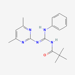 molecular formula C18H23N5O B11650362 N-{[(4,6-dimethylpyrimidin-2-yl)amino](phenylamino)methylidene}-2,2-dimethylpropanamide 