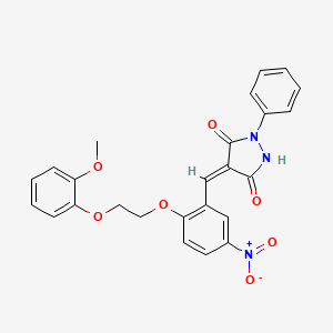 molecular formula C25H21N3O7 B11650401 (4E)-4-{2-[2-(2-methoxyphenoxy)ethoxy]-5-nitrobenzylidene}-1-phenylpyrazolidine-3,5-dione 