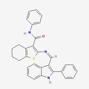 N-Phenyl-2-[(Z)-[(2-phenyl-1H-indol-3-YL)methylidene]amino]-4,5,6,7-tetrahydro-1-benzothiophene-3-carboxamide