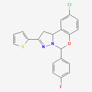 molecular formula C20H14ClFN2OS B11650484 9-Chloro-5-(4-fluorophenyl)-2-(2-thienyl)-1,10B-dihydropyrazolo[1,5-C][1,3]benzoxazine 