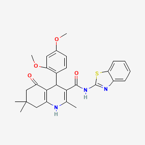 molecular formula C28H29N3O4S B11650562 N-(1,3-benzothiazol-2-yl)-4-(2,4-dimethoxyphenyl)-2,7,7-trimethyl-5-oxo-1,4,5,6,7,8-hexahydro-3-quinolinecarboxamide 