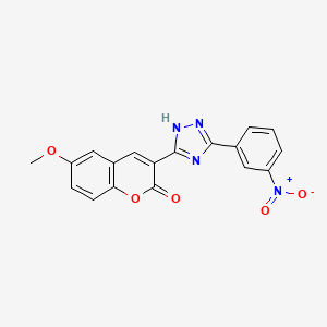 molecular formula C18H12N4O5 B11650572 6-methoxy-3-[5-(3-nitrophenyl)-4H-1,2,4-triazol-3-yl]-2H-chromen-2-one 