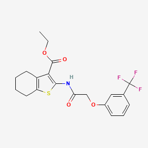 molecular formula C20H20F3NO4S B11650607 Ethyl 2-({[3-(trifluoromethyl)phenoxy]acetyl}amino)-4,5,6,7-tetrahydro-1-benzothiophene-3-carboxylate 