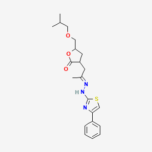 molecular formula C21H27N3O3S B11650634 5-[(2-methylpropoxy)methyl]-3-{(2E)-2-[2-(4-phenyl-1,3-thiazol-2-yl)hydrazinylidene]propyl}dihydrofuran-2(3H)-one (non-preferred name) 