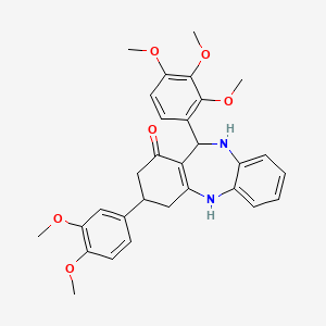 molecular formula C30H32N2O6 B11650637 3-(3,4-dimethoxyphenyl)-11-(2,3,4-trimethoxyphenyl)-2,3,4,5,10,11-hexahydro-1H-dibenzo[b,e][1,4]diazepin-1-one 