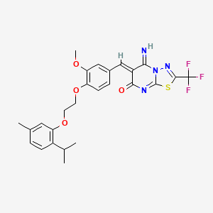 (6Z)-5-imino-6-(3-methoxy-4-{2-[5-methyl-2-(propan-2-yl)phenoxy]ethoxy}benzylidene)-2-(trifluoromethyl)-5,6-dihydro-7H-[1,3,4]thiadiazolo[3,2-a]pyrimidin-7-one