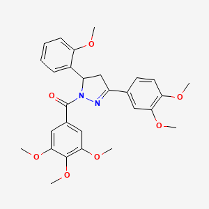 molecular formula C28H30N2O7 B11650824 [3-(3,4-dimethoxyphenyl)-5-(2-methoxyphenyl)-4,5-dihydro-1H-pyrazol-1-yl](3,4,5-trimethoxyphenyl)methanone 